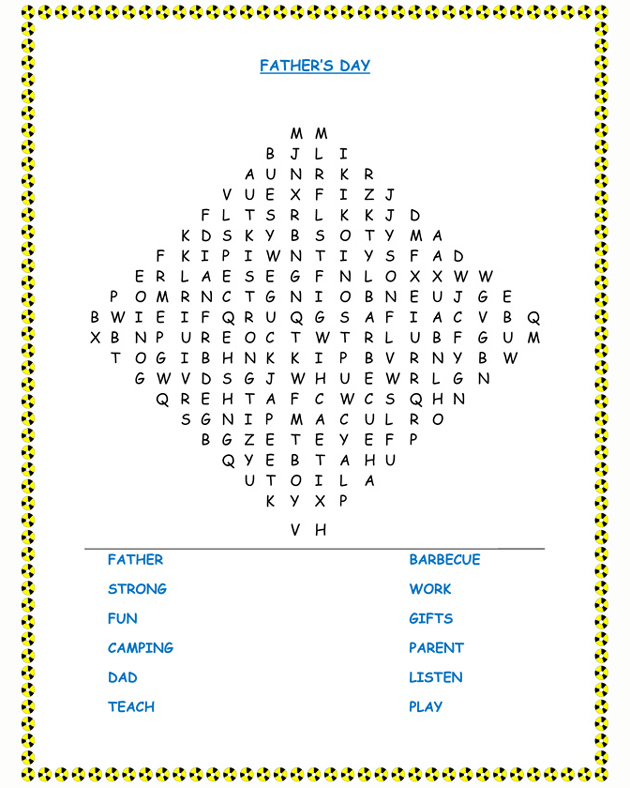 father’s day word search puzzle - free english worksheet for kids