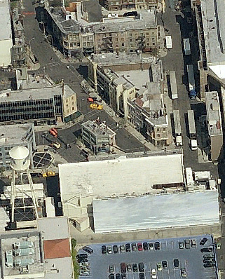 bing maps aerial of paramount new york street facades and b-tank sky backdrop