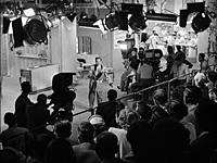 desi arnaz addresses a studio audience prior to the filming of an episode of i love lucy