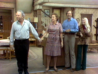 the cast of all in the family takes a bow for the studio audience at cbs\'s television city