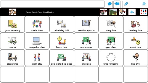 screen shot of mozzaz talkingtiles showing an example of tiles that can be selected to communicate simple phrases or whole conversations