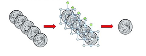 illustration of coins on screen that can be manipulated by students to practice dexterity and counting skills