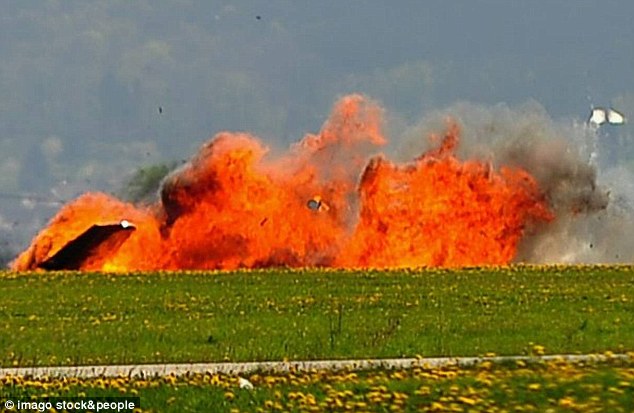 fatal plunge: the aircraft, a vintage czech-built zlin 226, crashed just 600 yards from spectators, who included children. it is not clear whether the pilot deliberately swerved away from them to avoid casualties 