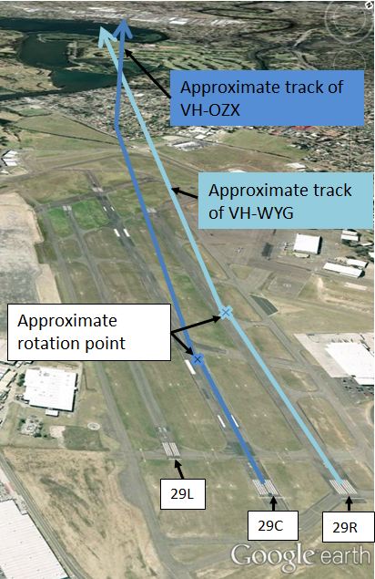 figure 1: bankstown airport and approximate tracks of vh wyg and vh ozx