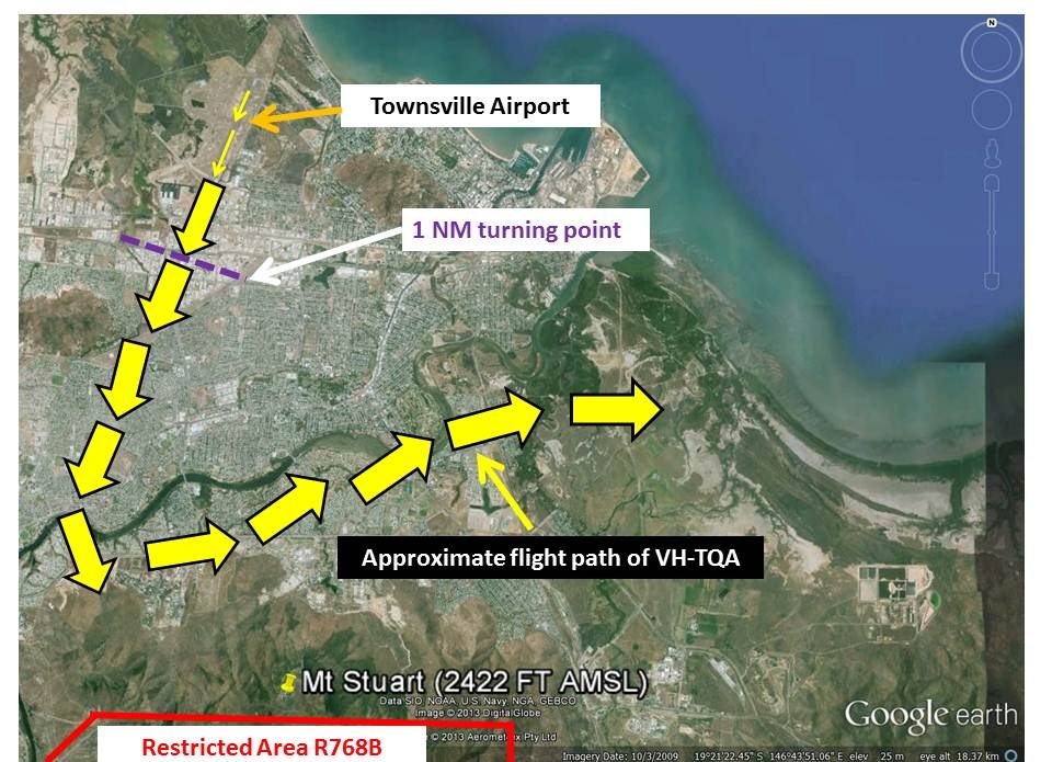 figure 1: approximate flight path of vh-tqa