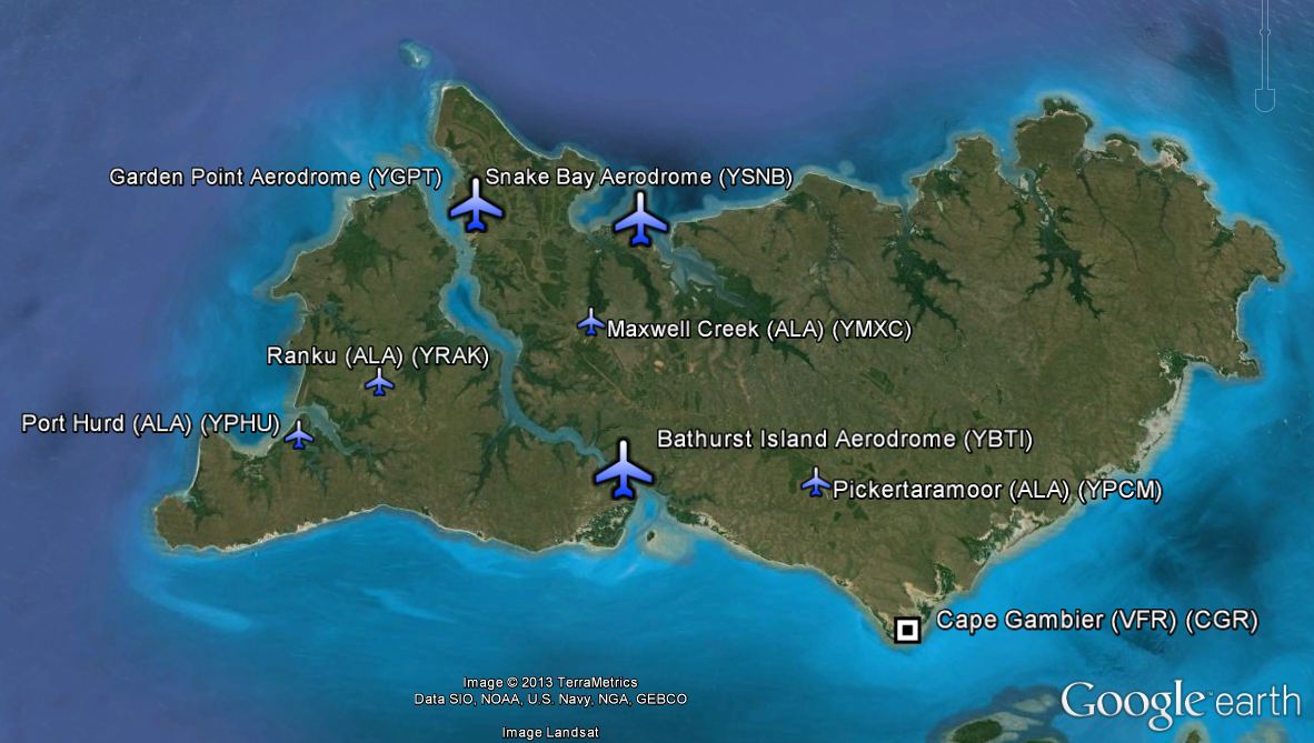 figure 1: bathurst island and surrounding aerodromes using the common traffic advisory frequency