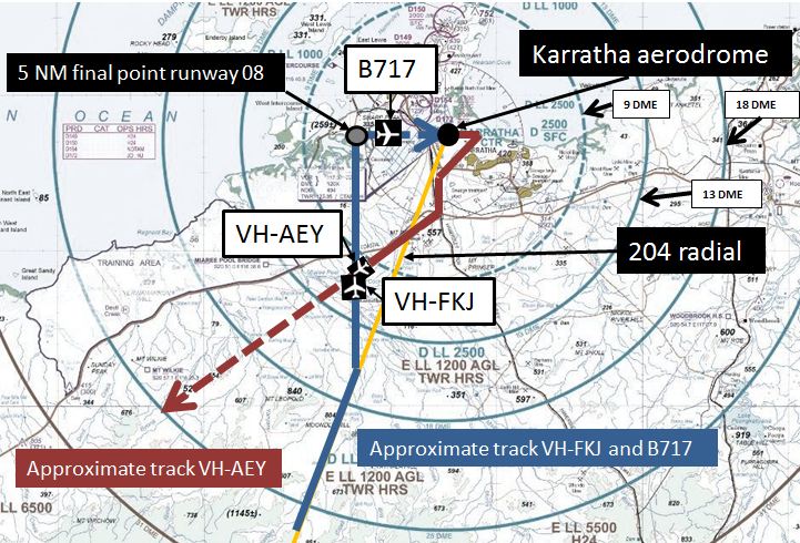 figure 1: approximate positions of the b717, vh fkj and vh aey at 0720