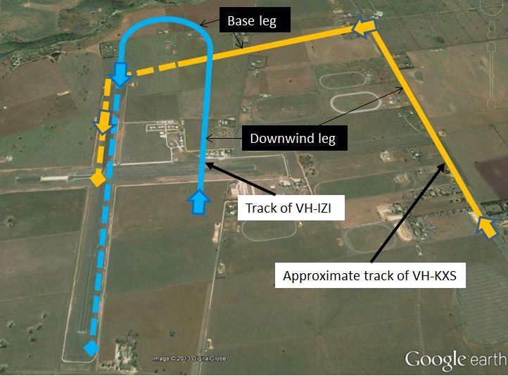 figure 2: gps track of vh-izi and approximate track of vh-kxs