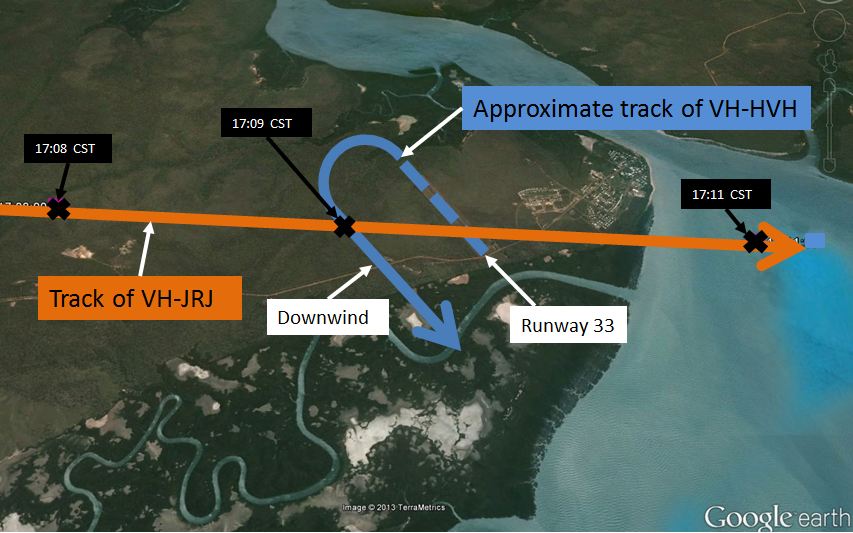 figure 2: vh-jrj ‘spidertracks’ and approximate track of vh-hvh