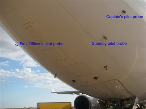 locations of pitot probes. source atsb