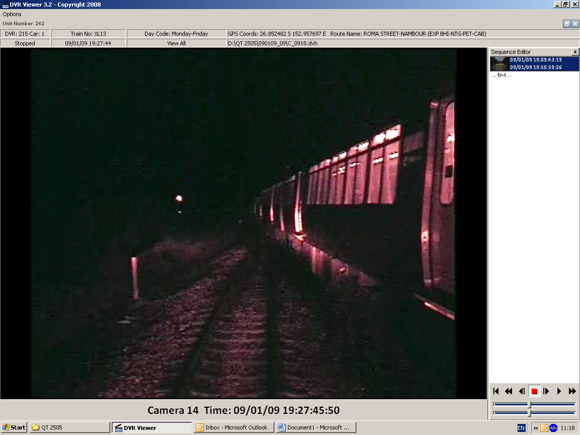 figure 21: video image from the leading camera on train 1l13 showing opposing train 1990 on the adjacent track, 30 seconds after both trains stopped.