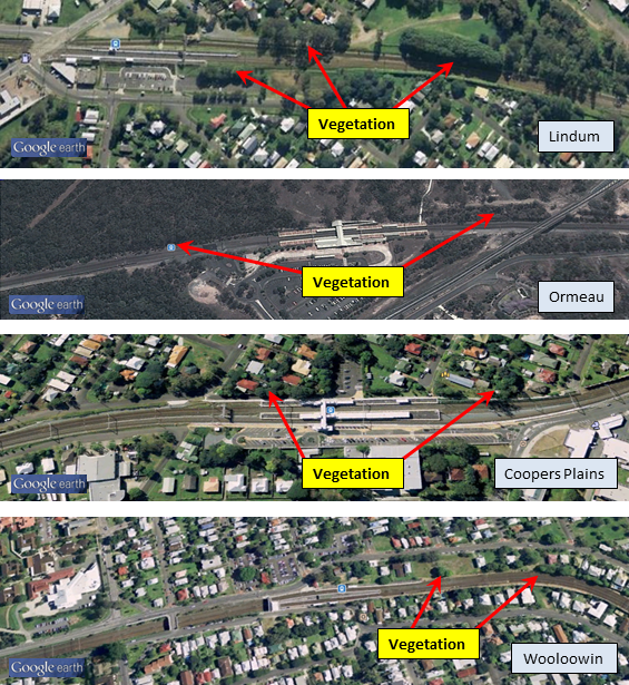 figure 19: railway station locations recording a high incidence of train overruns where trackside vegetation on the approaches was identified.