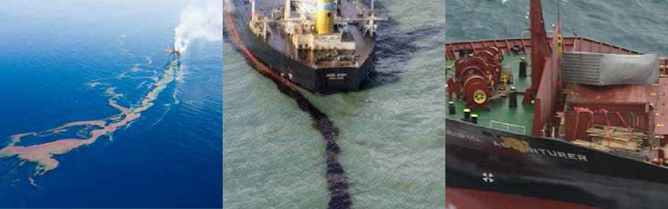 image 1 – montara wellhead mobile drilling platform showing oil spill 2009 image 2 – pacific adventurer showing heavy fuel oil discharge 2009 image 3 – pacific adventurer showing warping to hull 2009 