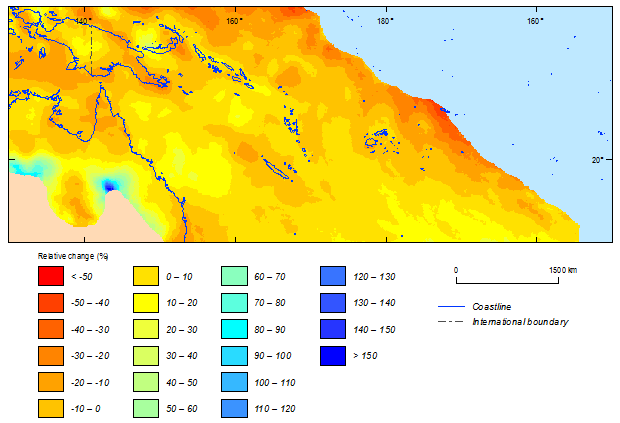 this picture shows the relative change between current (1981-2000) and future (2081-2100) climatic simulations in 500-year return period cyclonic wind speeds for the southern hemisphere based on noresm1-m model.