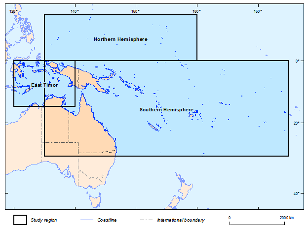 this picture show the three geographic spatial regions used to run tcrm.