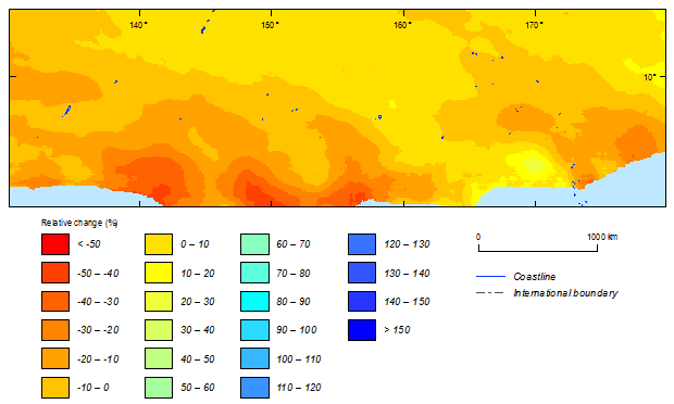 this picture shows the relative change between current (1981-2000) and future (2081-2100) climatic simulations in 500-year return period cyclonic wind speeds for the northern hemisphere based on mri-cgm3 model.