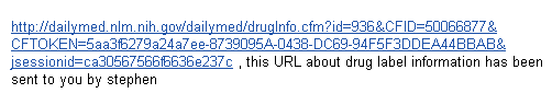 shows a url about drug label information from dailymed. sent to us by someone named stephen, if viewed from a desktop computer.