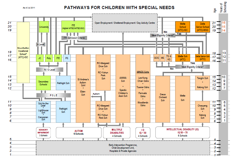 graphic depicting a pathway for children with special needs to support training of teachers in singapore
