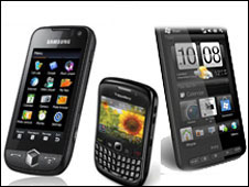 samsung, htc and blackberry smartphones