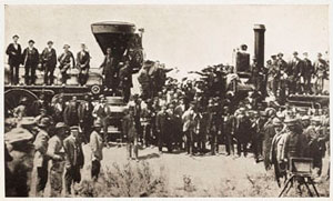 the central pacific\'s engine jupiter and the union pacific\'s engine no. 119 meet on may 10, 1869, at promontory summit, utah.