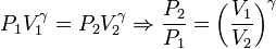 p_1 v_1^\gamma = p_2 v_2^\gamma \rightarrow \frac{p_2}{p_1}= \left( \frac{v_1}{v_2} \right)^\gamma 