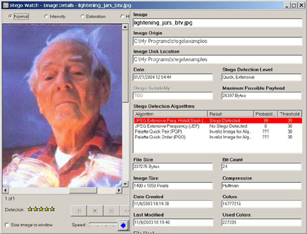 figure 12 shows information from stego watch about a jpeg file suspected to be a steganography carrier.