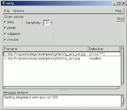 figure 11 shows the output from xsteg when examining two suspect jpeg files. 