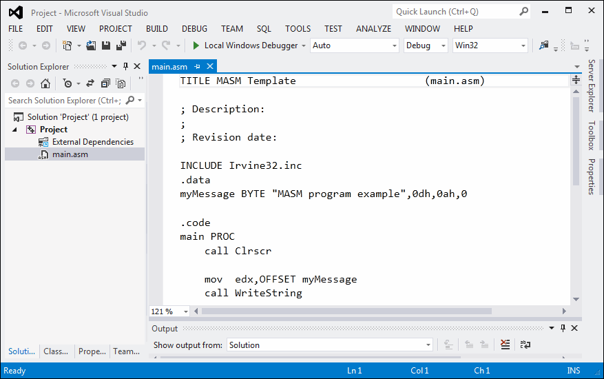 Getting Started with masm and Visual Studio 2012