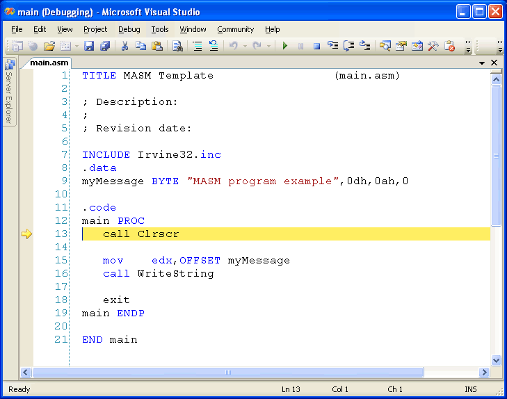 Getting Started with masm and Visual Studio 2012