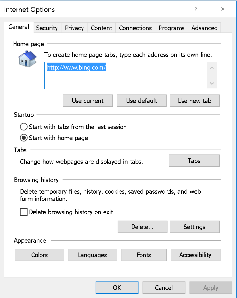 here are a list of internet options in internet explorer 11. 