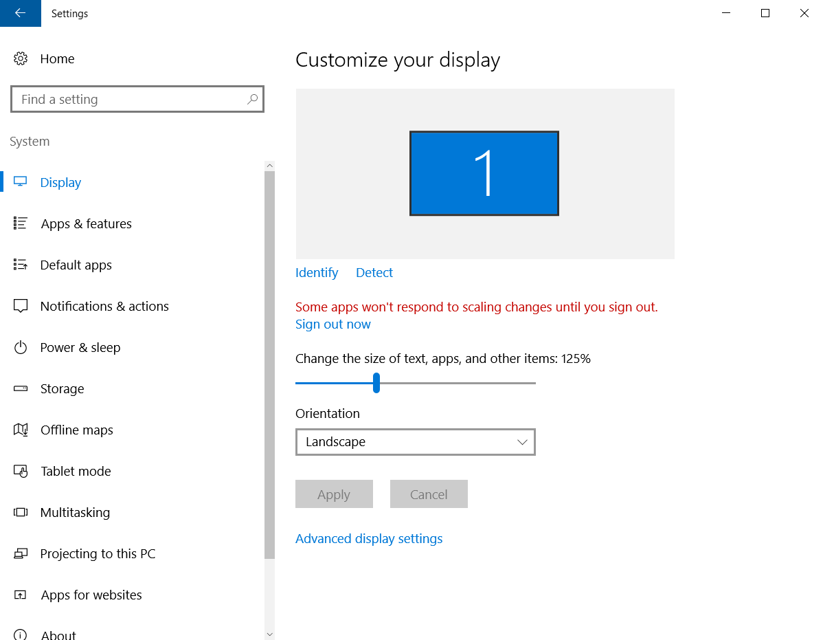 a list of the display options that are available in the system portion of the windows 10 settings. 