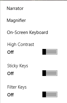 a list of ease of access options that are available at the sign-in screen.