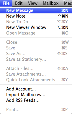 the mail application\'s file menu. the new message menu option is selected. 