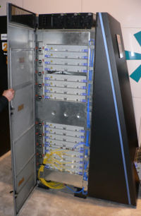 a bluegene/l cabinet. ibm\'s blue gene/l is the fastest supercomputer in the world.