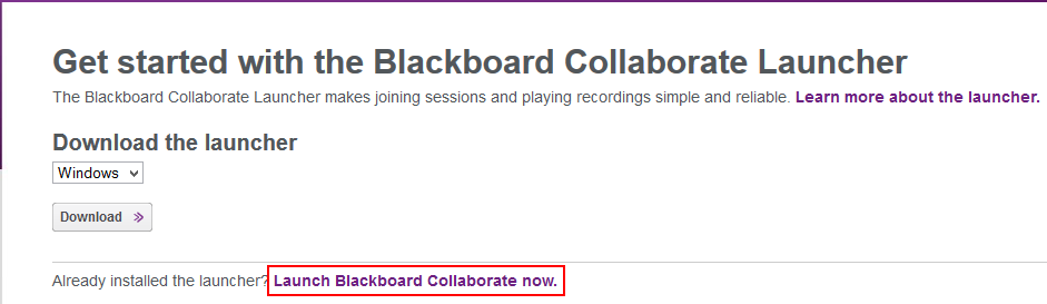 get started with the blackboard collaborate launcher page