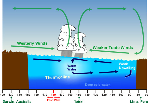 tropical weather pattern across the equator during el niño