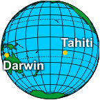 the locations of tahiti and darwin, australia