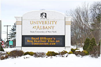 university sign announces new daes weather blog