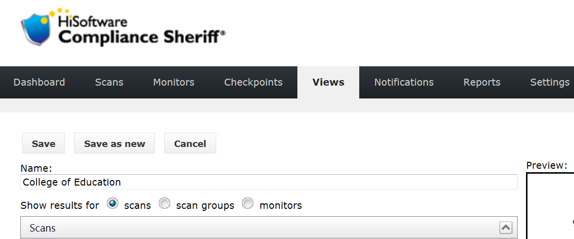 screen shot of compliance sheriff 