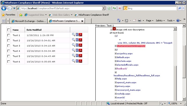 screen shot of compliance sheriff views tab displaying list of scans on the left and the scan preview on the right