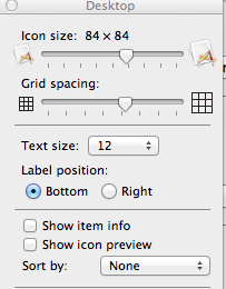 screen shot of icon size and spacing window