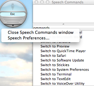 screen shot of speech command