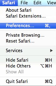 screen shot of safari preferences 