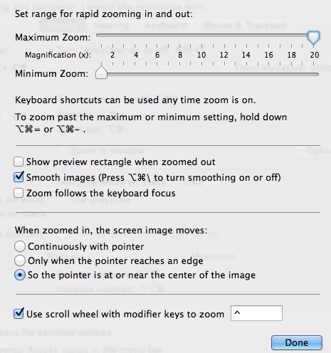 screen shot of maximum and minimum zoom window