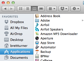 screen shot of applications folder