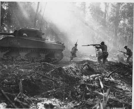 forces are attacked by japanese troops on hill 700 in the bougainville ...