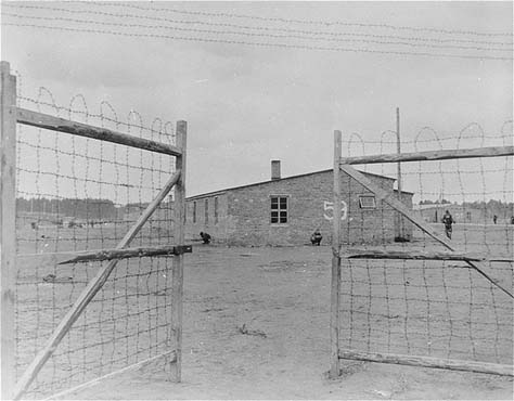 the main gate of the wöbbelin concentration camp. on may 2, 1945, the 8th infantry division and the 82nd airborne division encountered the wöbbelin concentration camp. photograph taken upon the liberation of the camp by us forces. germany, may 4, 1945.