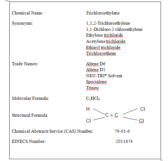table 2 - chemical identity of trichloroethylene