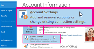 account settings in the backstage view