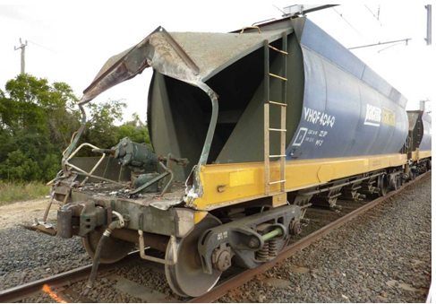 photograph of the trailing freight wagon damage